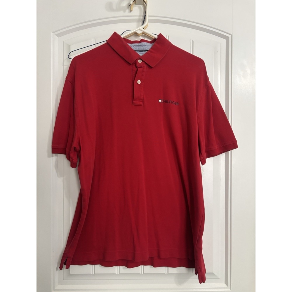 Vintage Tommy Hilfiger Red‎ Polo Collar Shirt Cotton Size Large